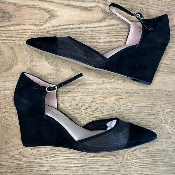 New! Tuckernuck Black Mesh Darcy Wedges Suede Leather Heels Women’s Size 9 - Picture 8 of 10